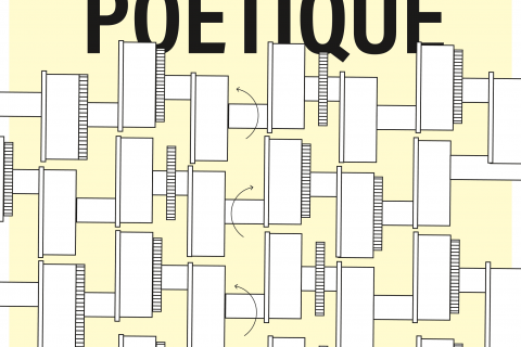 Affiche « La reprise poétique », figurant une série d’engrenages.